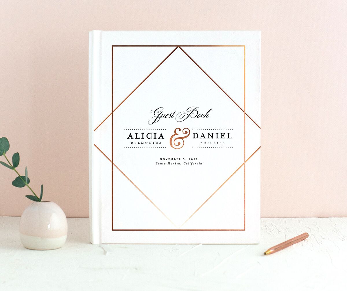 Modern Ampersand Wedding Guest Book front in Pure White