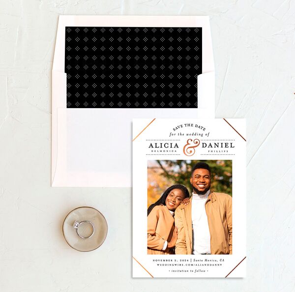 Modern Ampersand Save the Date Cards envelope-and-liner in Pure White