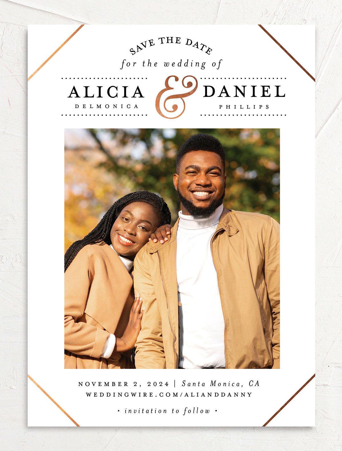 Modern Ampersand Save the Date Cards front in Pure White