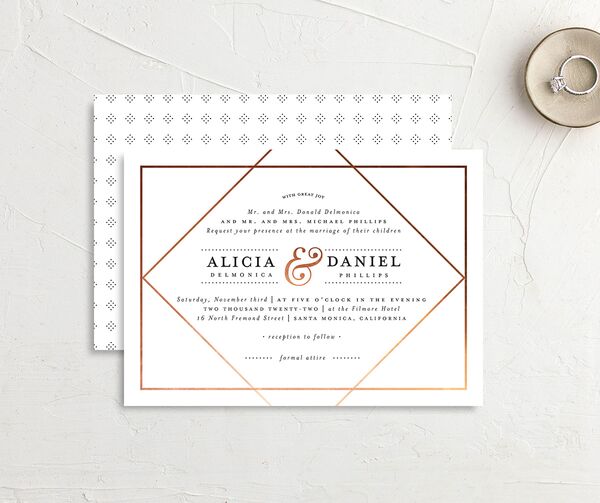 Modern Ampersand Wedding Invitations front-and-back in Pure White