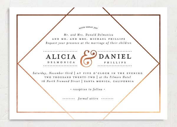 Modern Ampersand Wedding Invitations front in Pure White