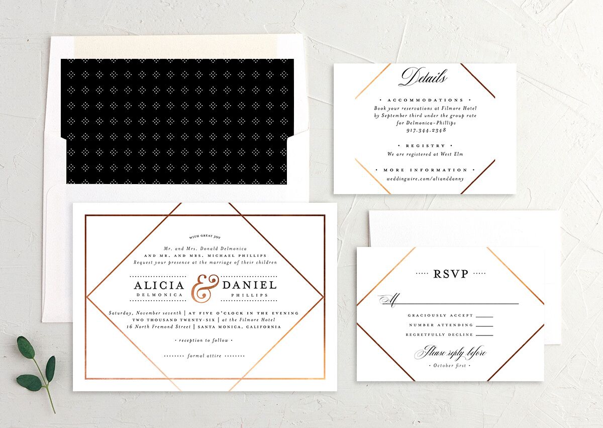 Modern Ampersand Wedding Invitations suite in Pure White