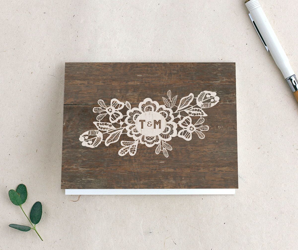 Rustic Lace Thank You Cards front in Walnut