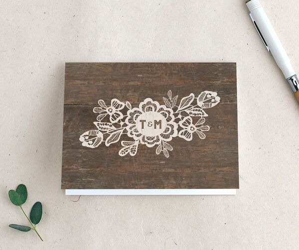 Rustic Lace Thank You Cards front in Walnut
