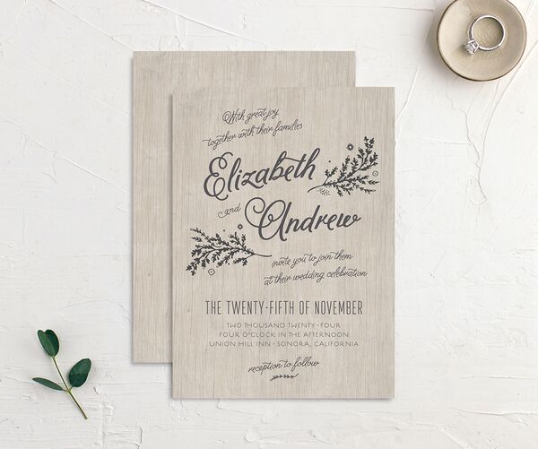 Rustic Romance Wedding Invitations front-and-back in Silver