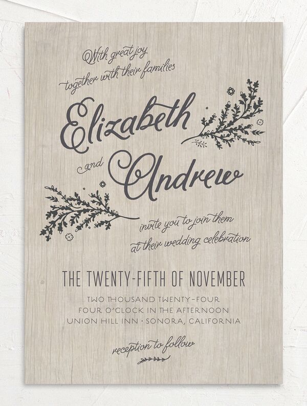 Rustic Romance Wedding Invitations front in Silver