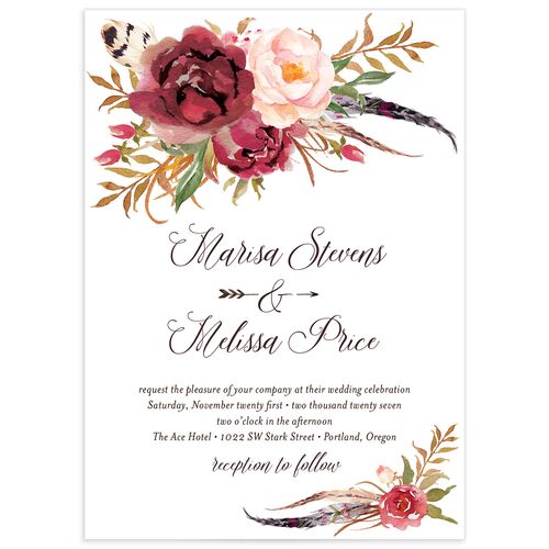 Bohemian Floral Wedding Invitations - Merlot