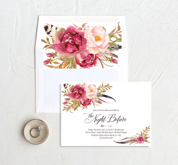 Wildflower Watercolor Rehearsal Dinner Invitations envelope-and-liner in Rose Pink