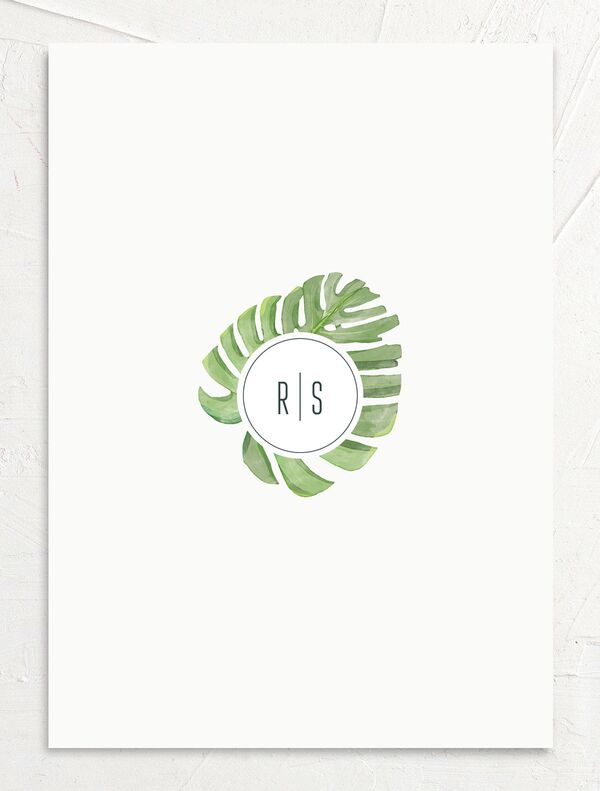 Tropical Elegance Save the Date Cards back in Jewel Green