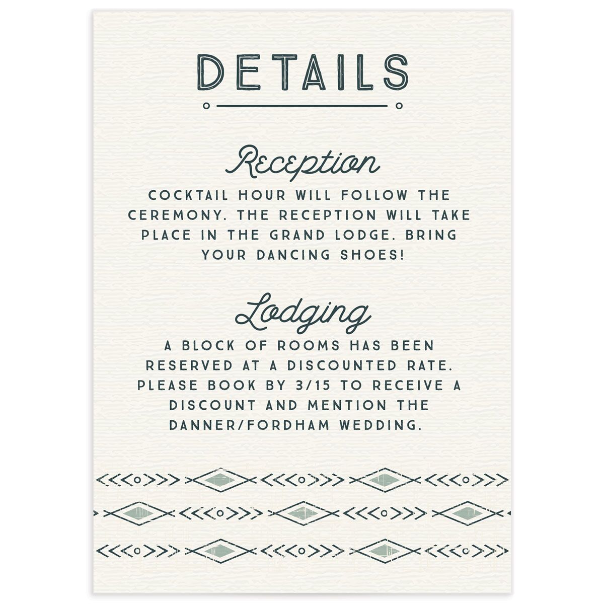 Rustic Mountain Wedding Enclosure Cards front in Turquoise