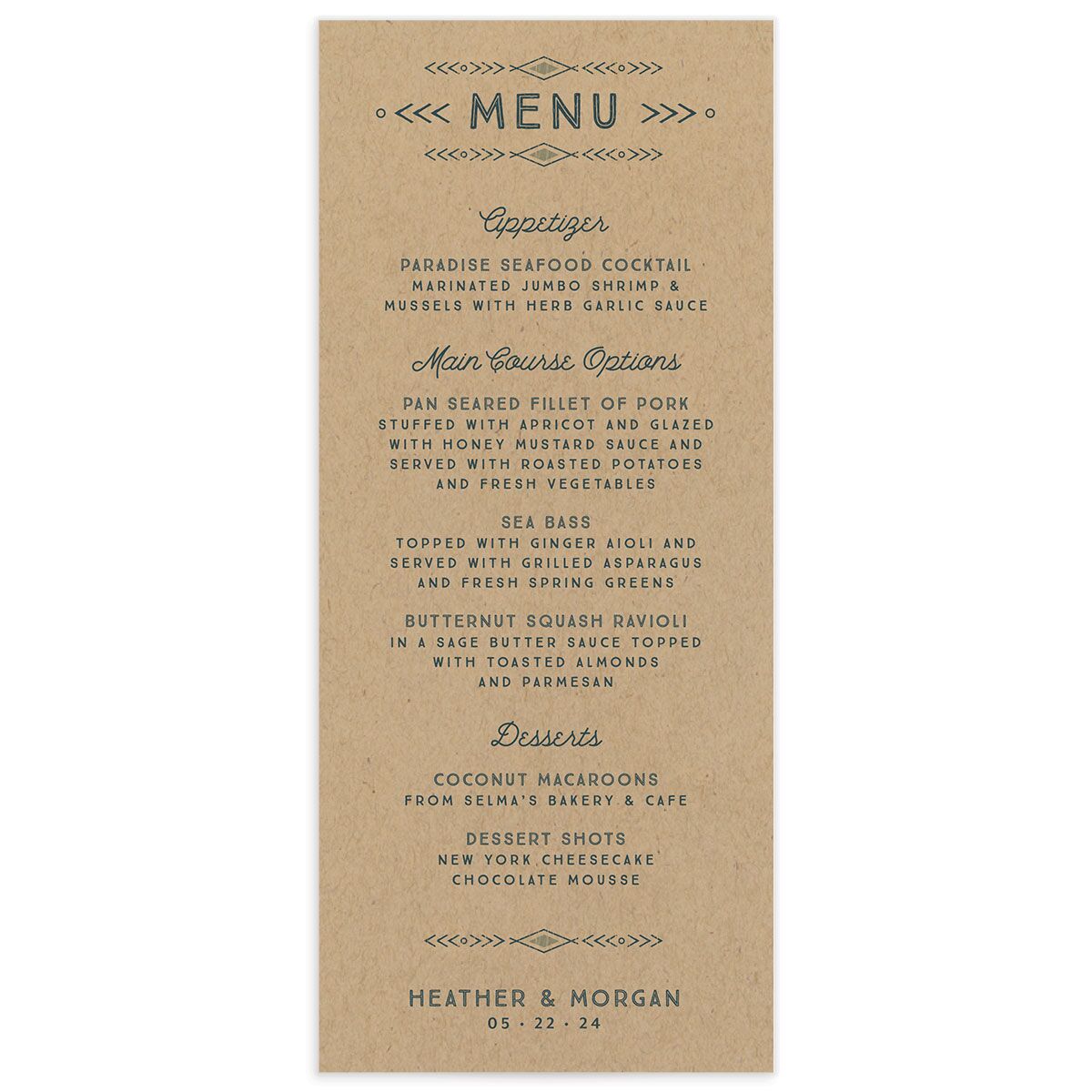 Rustic Mountain Menus front in Turquoise