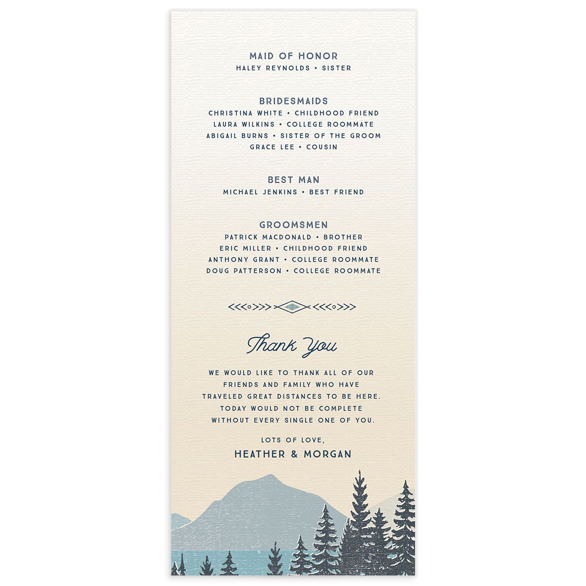 Rustic Mountain Wedding Programs back in French Blue