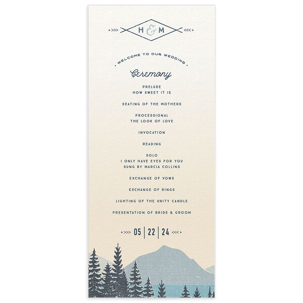 Rustic Mountain Wedding Programs front in French Blue