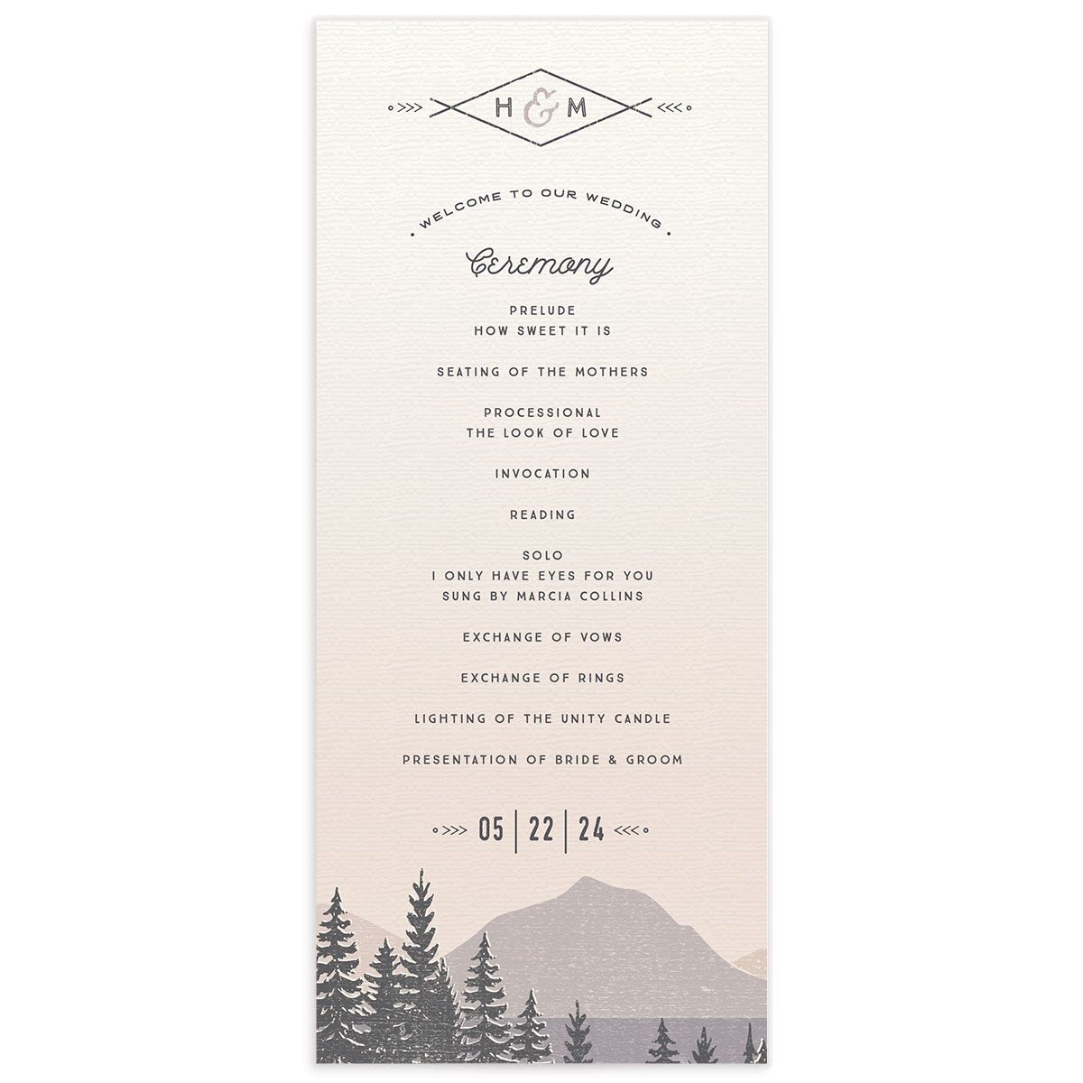 Rustic Mountain Wedding Programs front in Silver