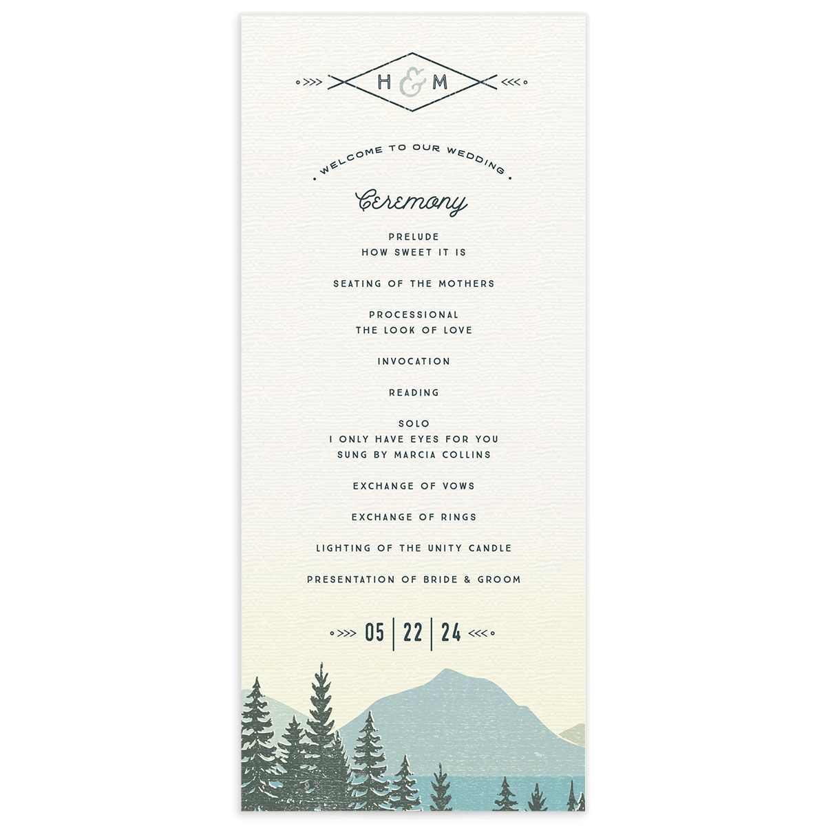 Rustic Mountain Wedding Programs front in Turquoise