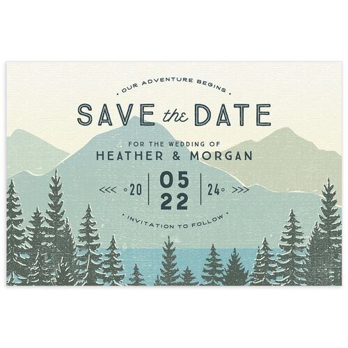 Rustic Mountain Save the Date Postcards - Teal