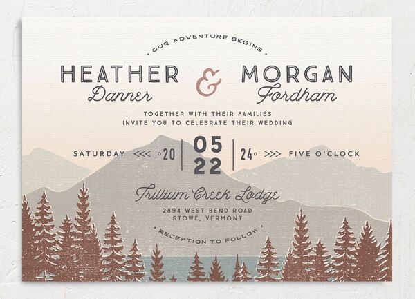 Rustic Mountain Wedding Invitations front in Walnut