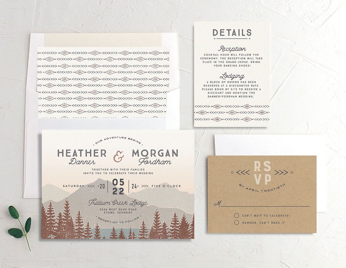 Rustic Mountain Wedding Invitations suite in Brown