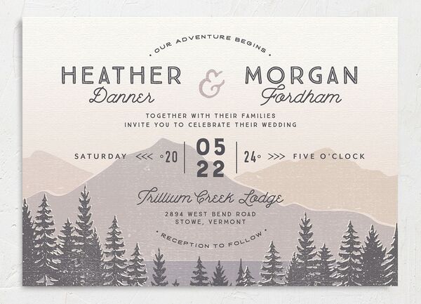 Rustic Mountain Wedding Invitations front in Grey