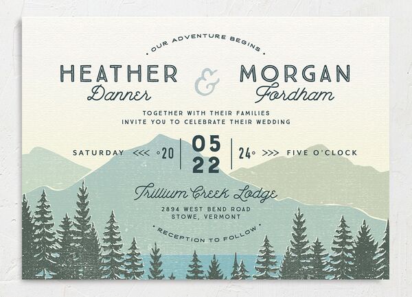 Rustic Mountain Wedding Invitations front in Turquoise