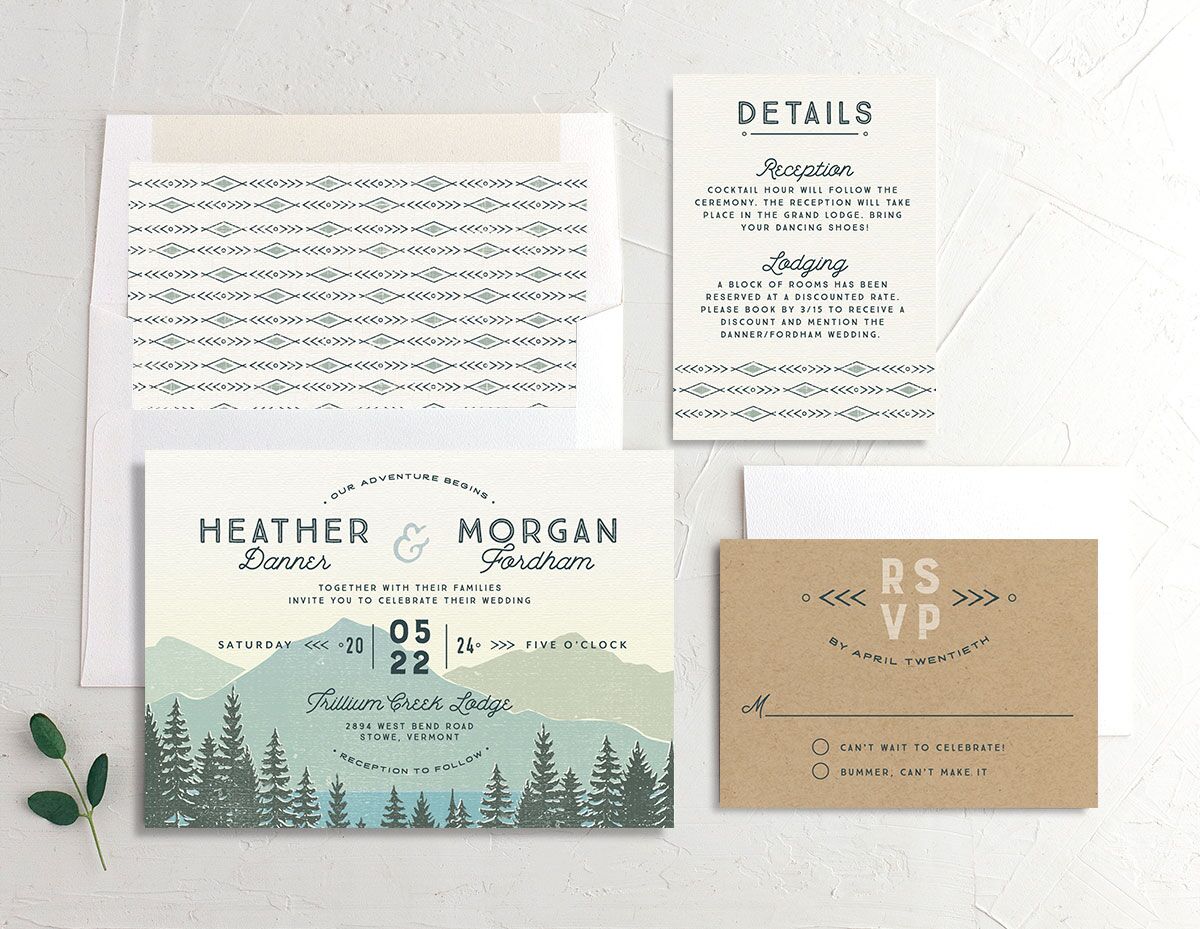 Rustic Mountain Wedding Invitations suite in Turquoise