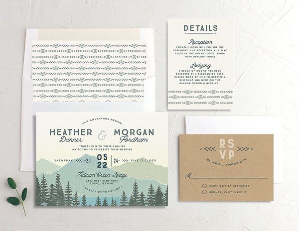Rustic Mountain Wedding Invitations suite in Turquoise