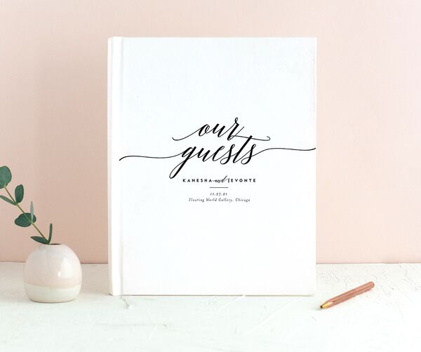 Modern Calligraphy Wedding Guest Book front in Black