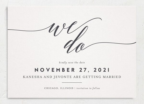 Modern Calligraphy Save the Date Cards front in Grey