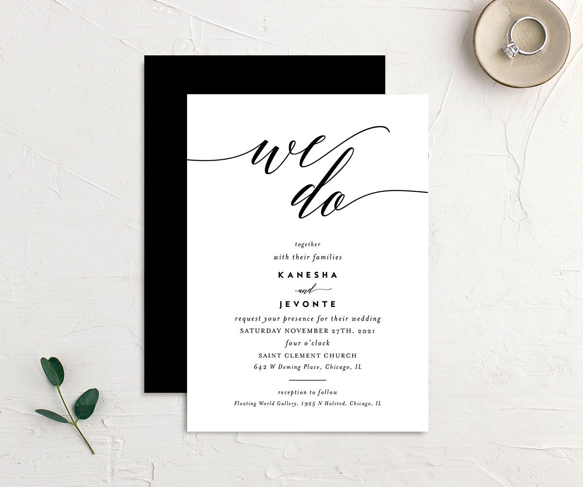 Modern Calligraphy Wedding Invitations front-and-back in Midnight