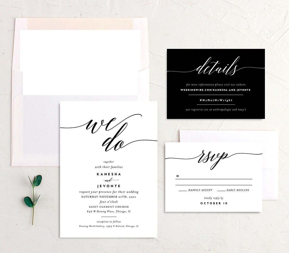 Modern Calligraphy Wedding Invitations suite in Midnight
