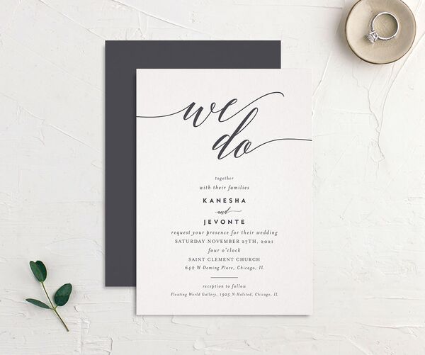 Modern Calligraphy Wedding Invitations front-and-back in Silver