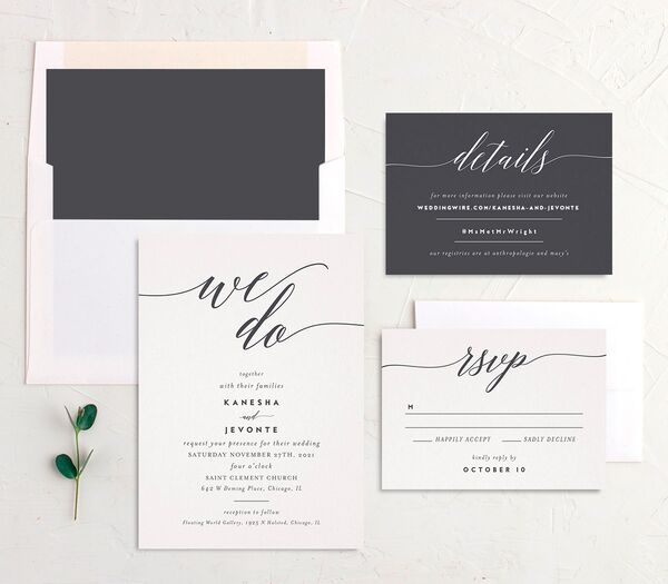 Modern Calligraphy Wedding Invitations suite in Silver