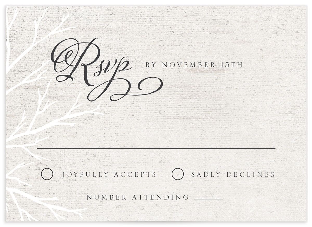 Winter Rustic Wedding Response Cards front in Walnut
