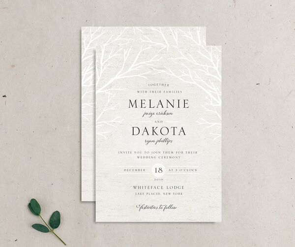 Winter Rustic Wedding Invitations front-and-back in Walnut