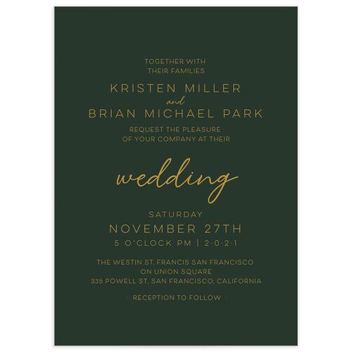 Gold Calligraphy Wedding Invitations - Dark Green