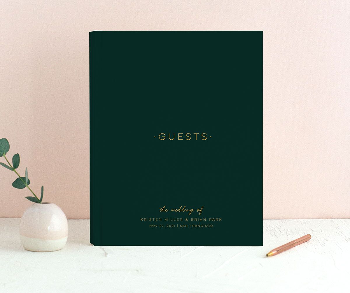 Contemporary Script Wedding Guest Book front in Green