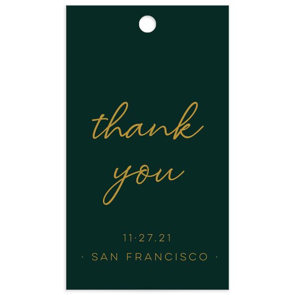 Contemporary Script Favor Gift Tags front in Jewel Green