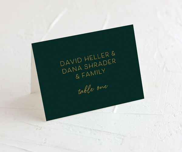 Contemporary Script Place Cards front in Jewel Green