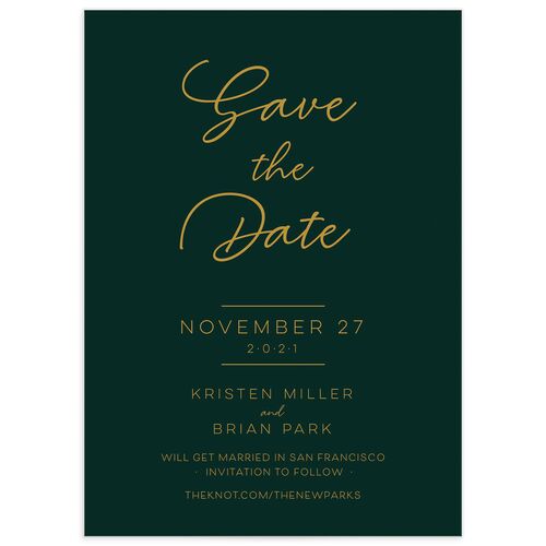 Contemporary Script Save the Date Cards - Jewel Green