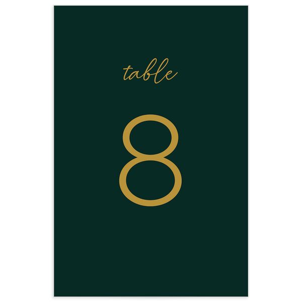 Contemporary Script Table Numbers front in Jewel Green