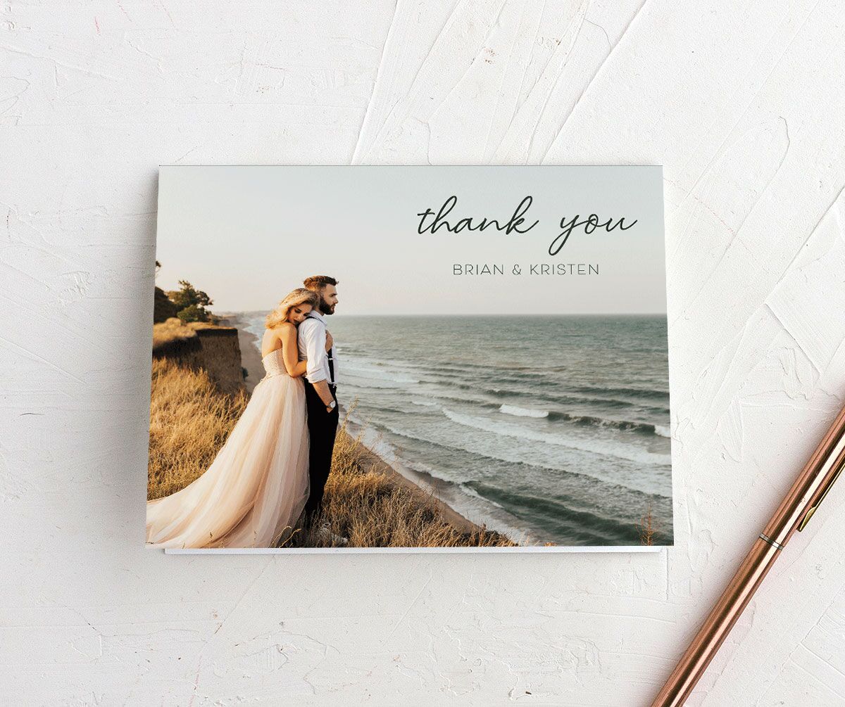 Contemporary Script Thank You Cards front in Jewel Green