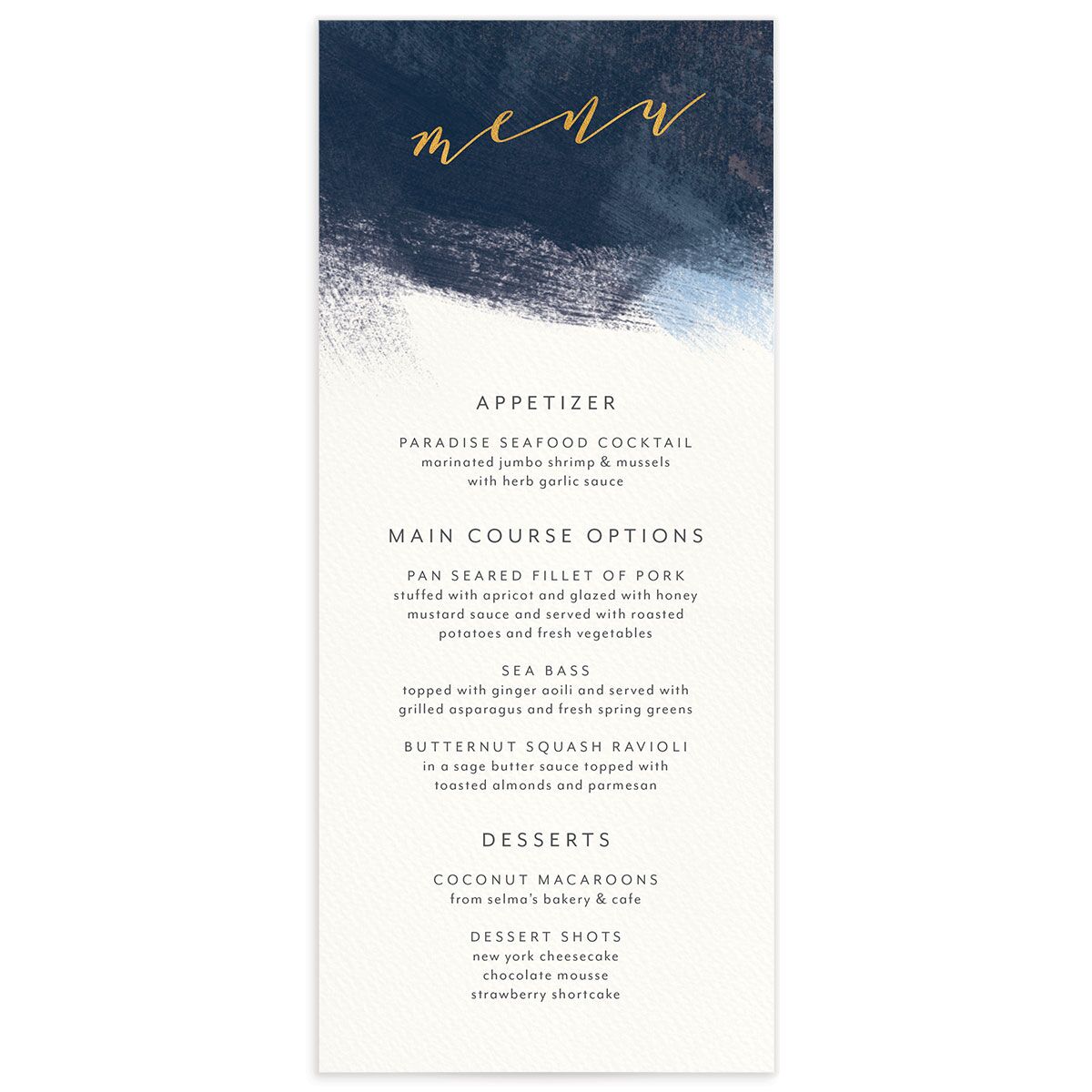 Modern Abstract Menus front in French Blue