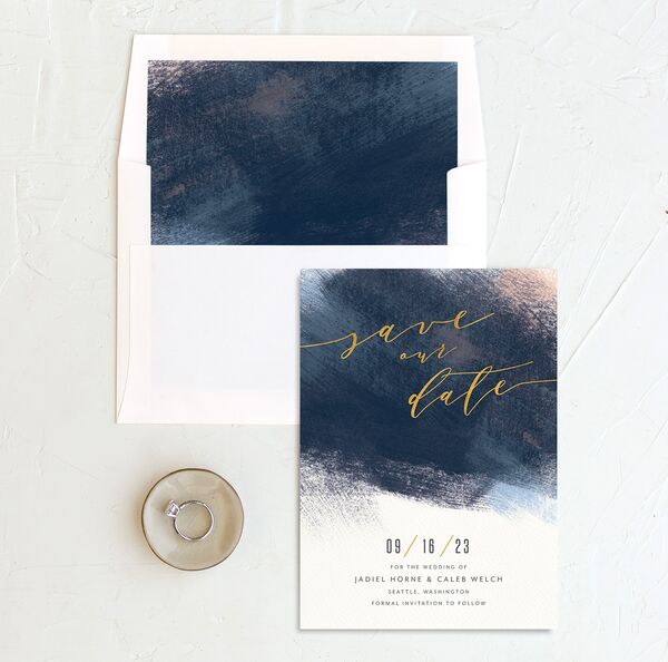 Modern Abstract Save the Date Cards envelope-and-liner in French Blue