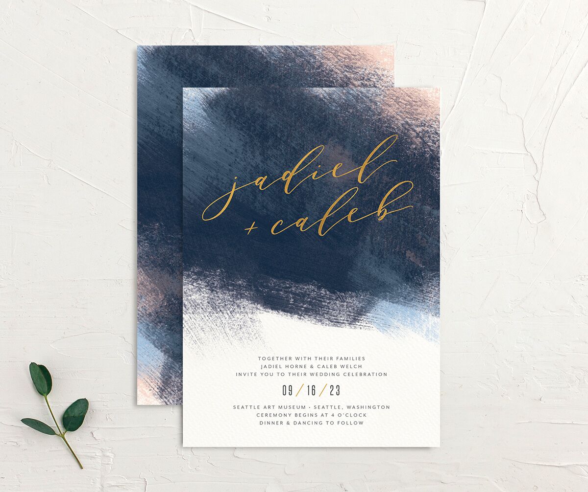 Modern Abstract Wedding Invitations front-and-back in French Blue