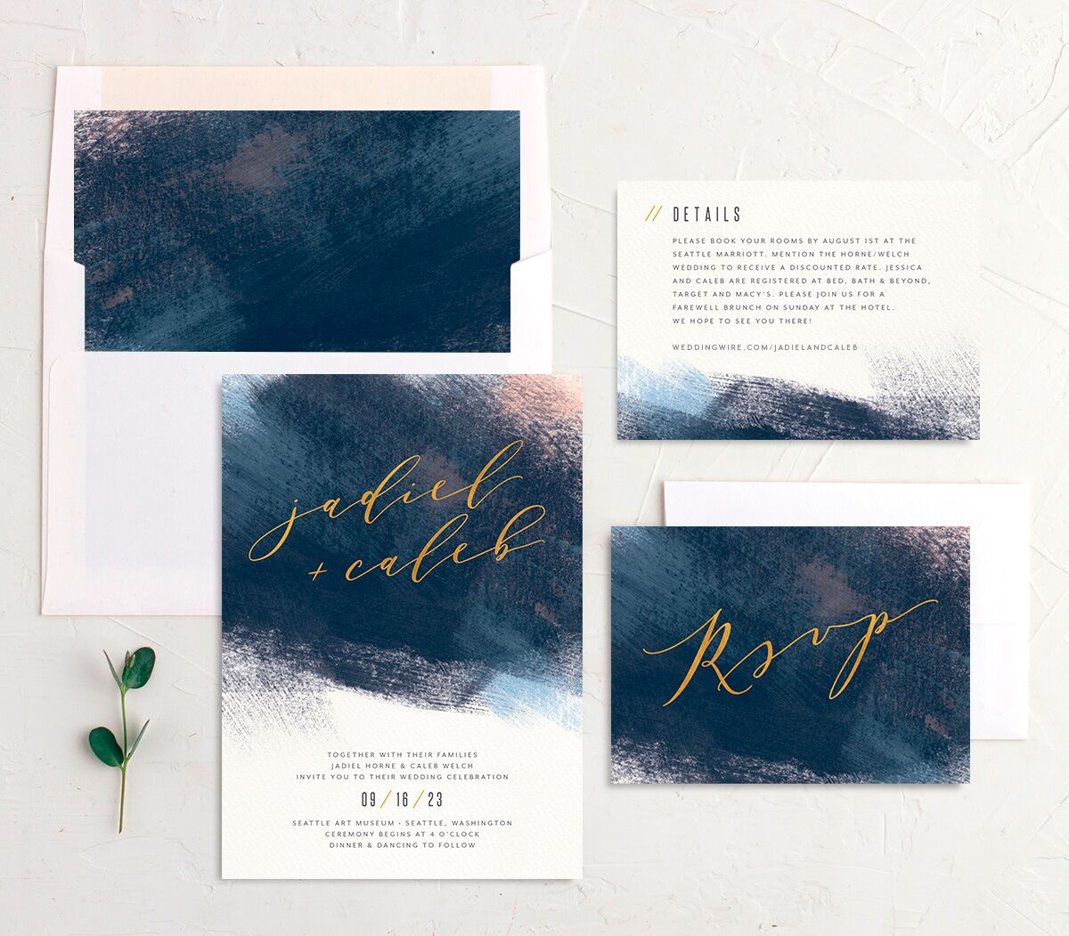 Modern Abstract Wedding Invitations suite in French Blue
