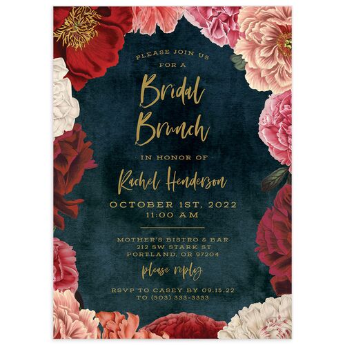 Midnight Peony Bridal Shower Invitations - Moody Blue