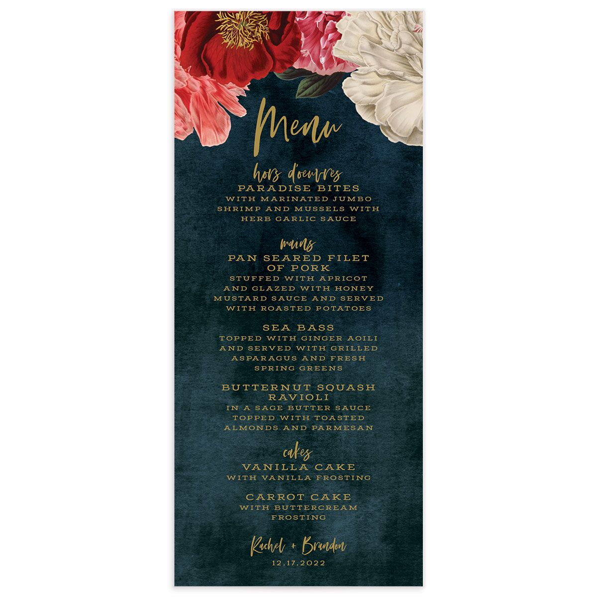 Night Sky Blooms Menus front in French Blue