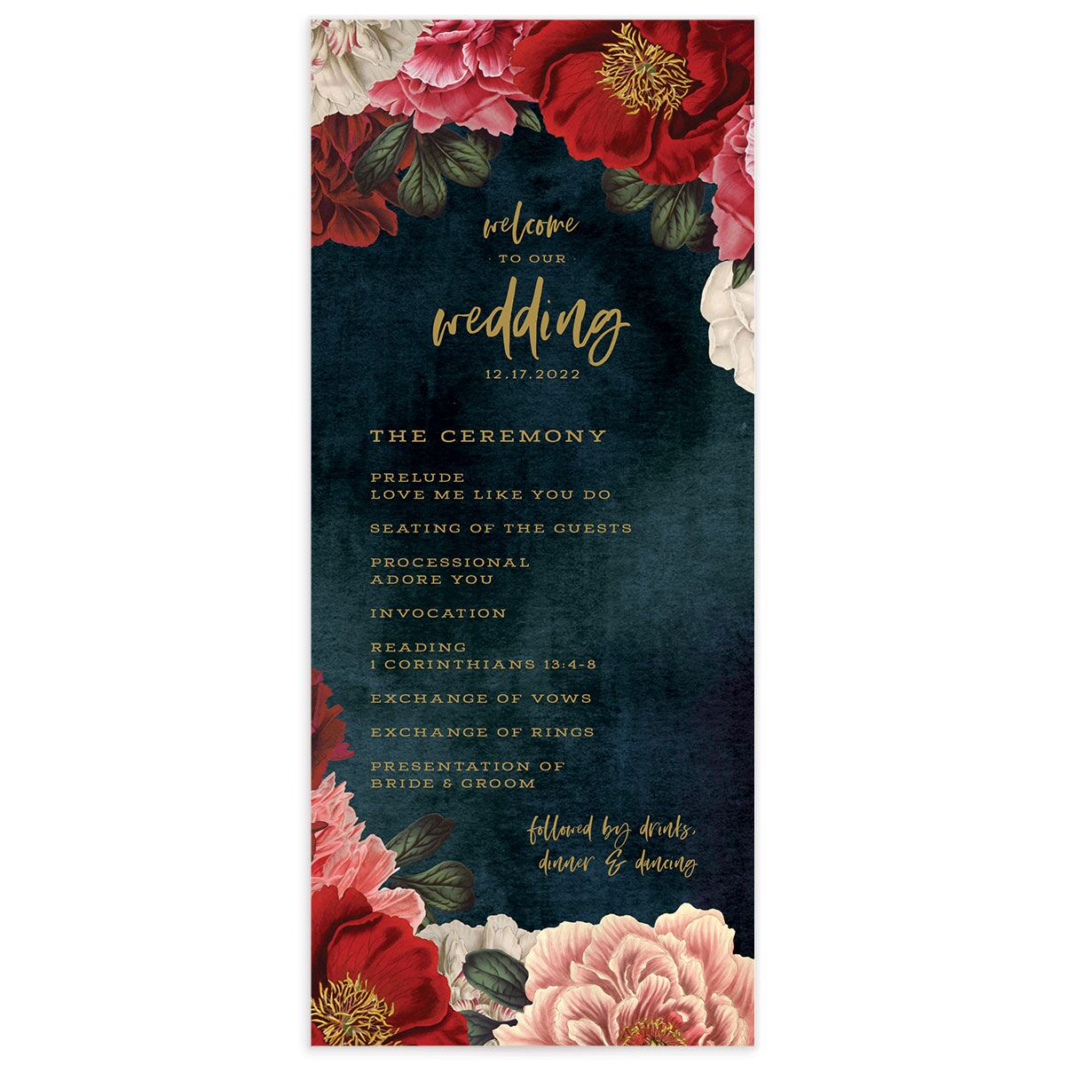 Night Sky Blooms Wedding Programs front in French Blue