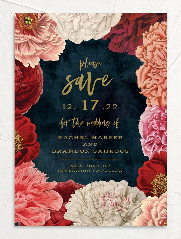 Night Sky Blooms Save the Date Cards front in French Blue