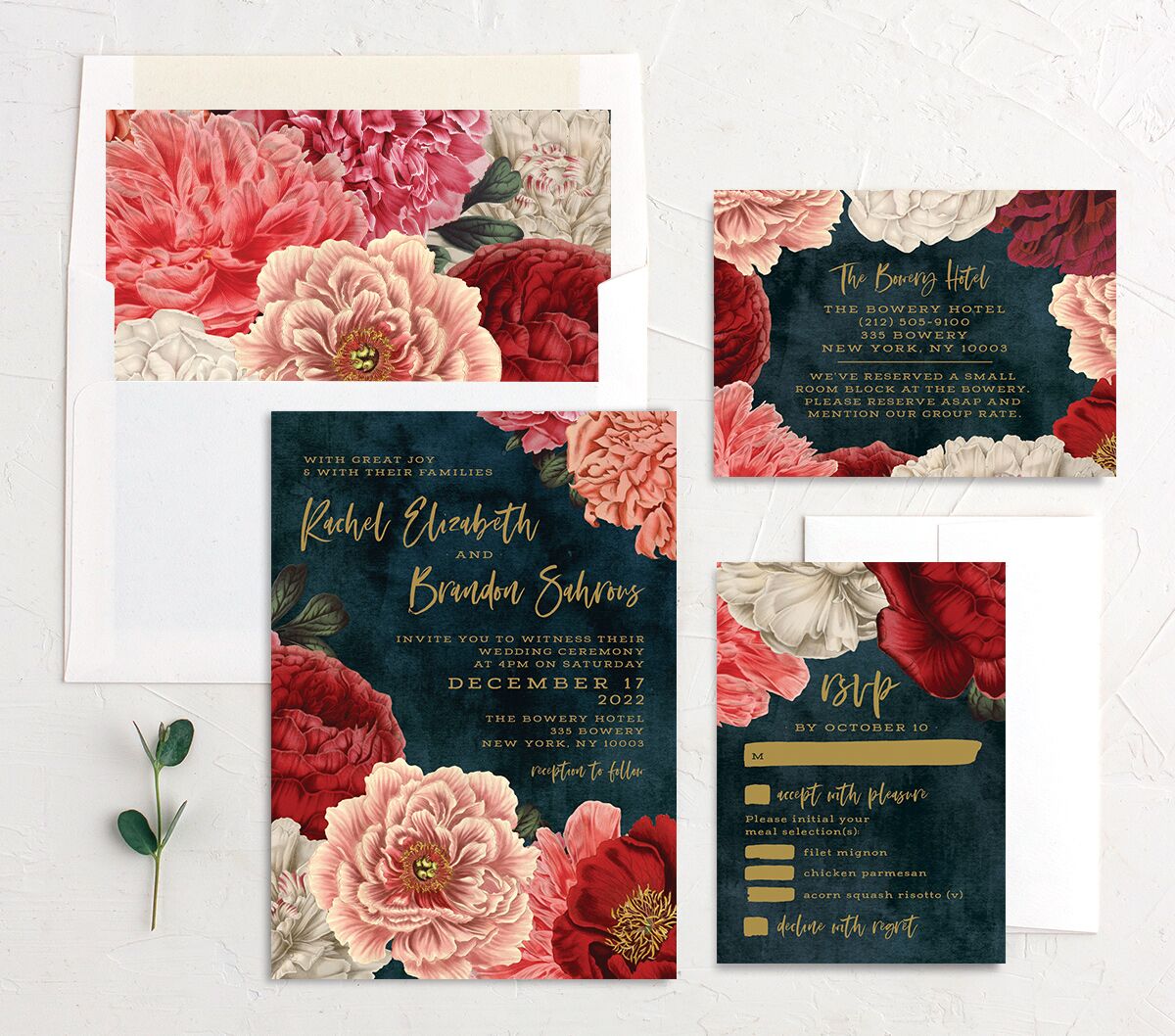 Night Sky Blooms Wedding Invitations suite in French Blue